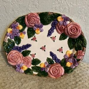 Vtg Fitz & Floyd MAYFAIR BUNNY Canape Plate Embossed Flowers Leaves 1994 3D 8x9”